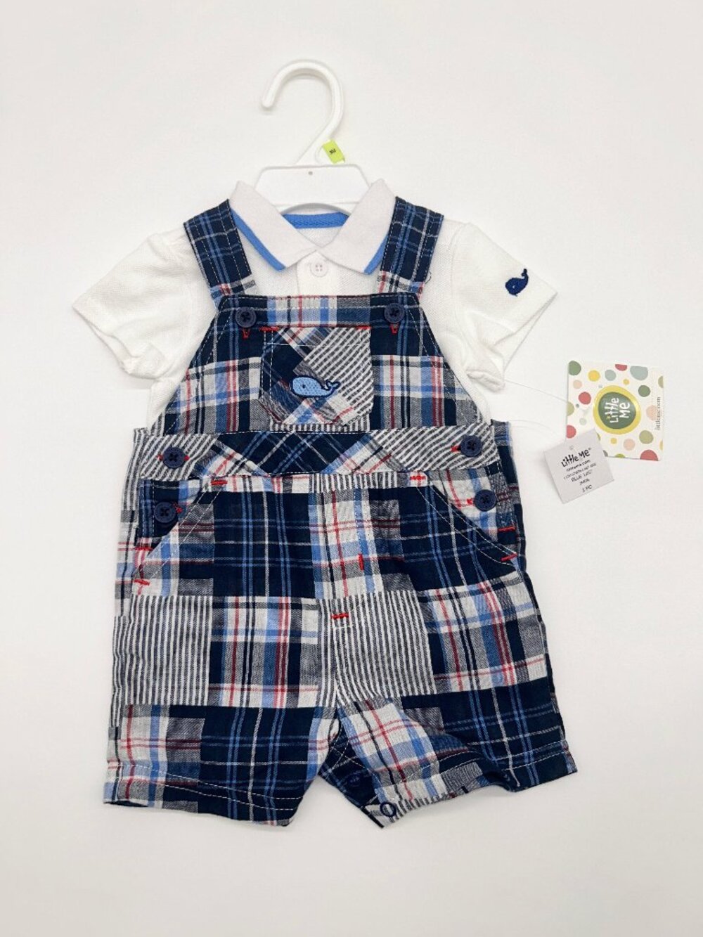 NWT Little Me Boys 3M 2pc Overalls Set Plaid